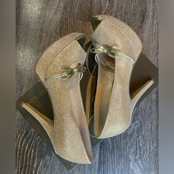 Gold Sparkle Peep Toe Heels - Picture 6 of 16